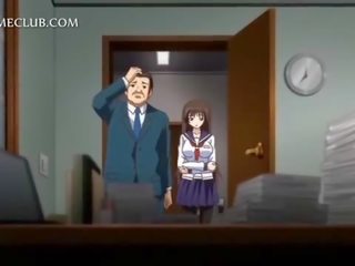 Anime damsel dalam sekolah pakaian seragam meniup besar zakar/batang