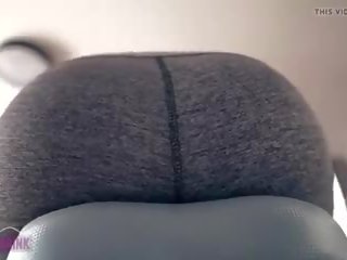 Orgasme on exercise bike in yoga pants bokong view heart.