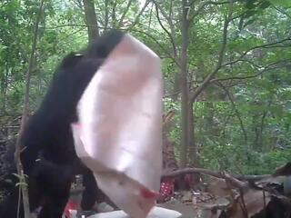 Aasialaiset vaihe isä tekemässä satulaton sisään the woods kanssa nuorempi prostitut