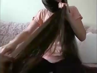Alluring Long Haired Brunette Hairplay Hair Brush Wet Hair