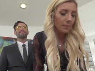 Grieving Blonde Widow Blows and Fucks Stiff member Next to Cuckolded Husband