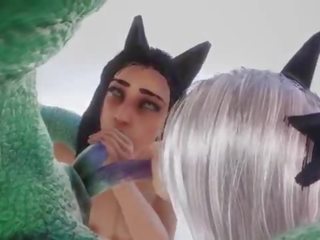 Lizardman inseminates dua kucing kanak-kanak perempuan &vert; besar dua peter raksasa &vert; 3d dewasa filem liar kehidupan