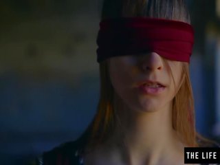 Straight mademoiselle is blindfolded by lesbian before she orgasms porn shows