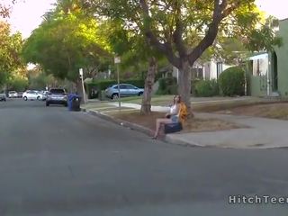 Thankful blonde teen hitchhiker fucks strangers shaft