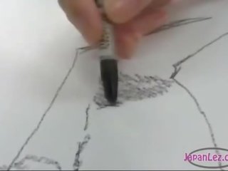 Mladý žena drawing učitelia pička získavanie ju jazyk olizovať v the trieda