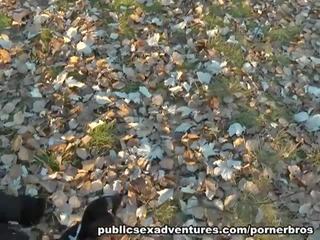 Public sex clip Adventures: hard up Czech blonde rides and sucks dick outside