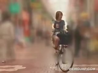 Asian Teen Sweeties Getting Twats All Wet While Riding The Bike