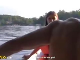 Skinny schoolgirl Gets Nailed In The Boat In A MMF Threesome