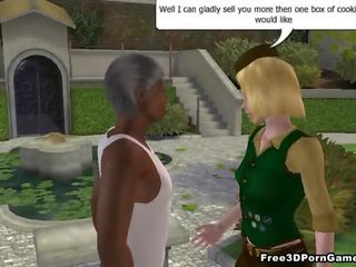 3D blonde sucks on a black member