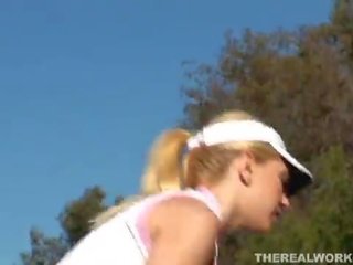 Adorable busty stunner gets fucked hard shortly thereafter her golf lessons