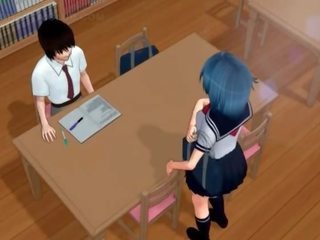 Vigoroso hentai studentessa scopa grande dildo in biblioteca