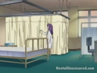 Velvet Haired Hentai Nurse Licking A Big shaft Head In The
