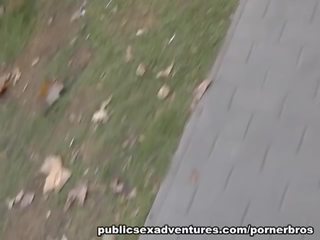 Public dirty video Adventures: Naugthy goddess fucks hard member in the park