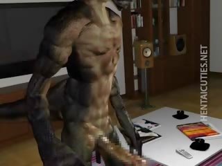 3D Hentai femme fatale Gives BJ To An Alien
