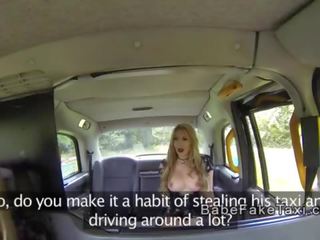 Nasty lesbians toying in fake taxi